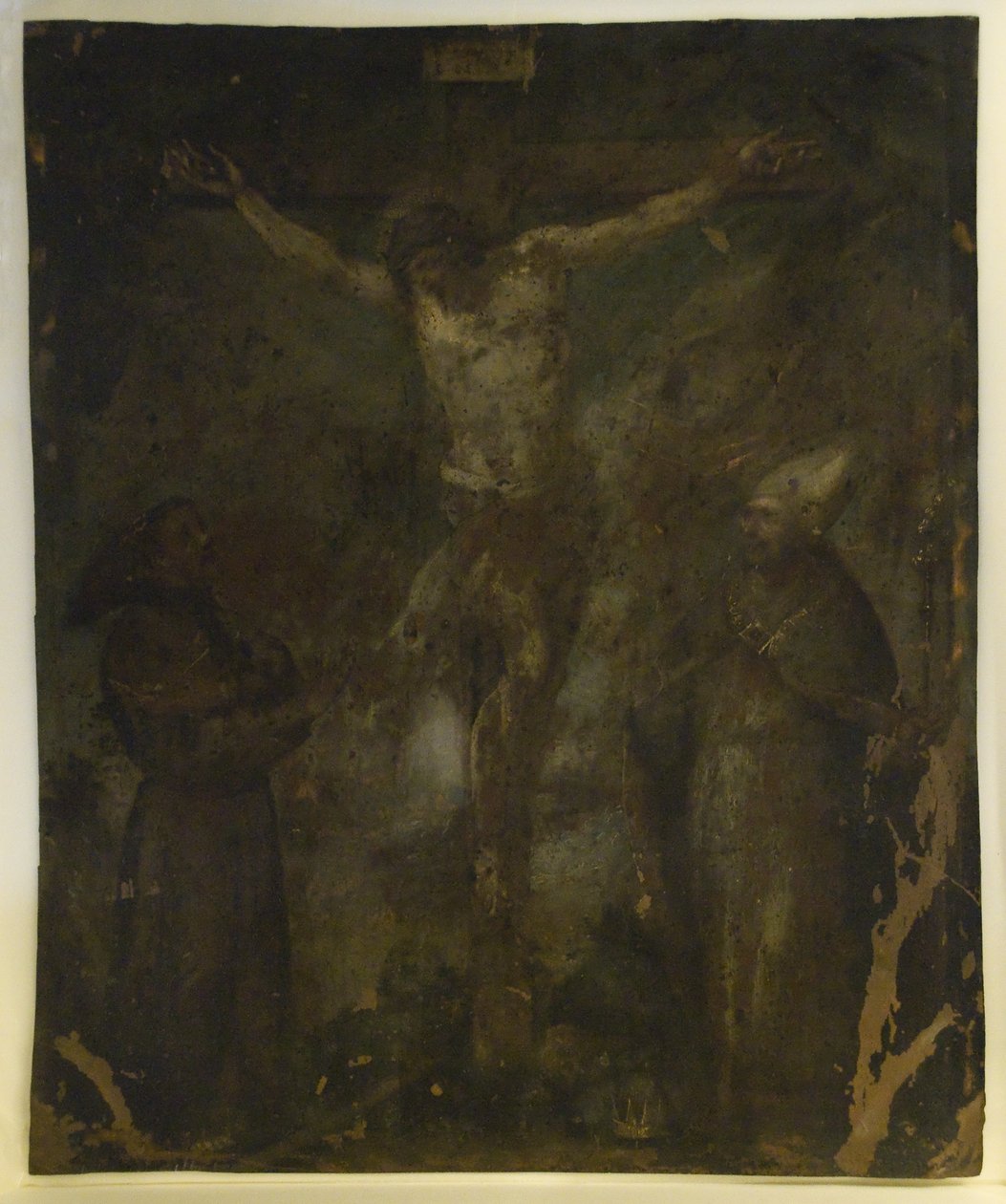Crucifixion (Madonna On Verso) (olja på koppar) av School Spanish