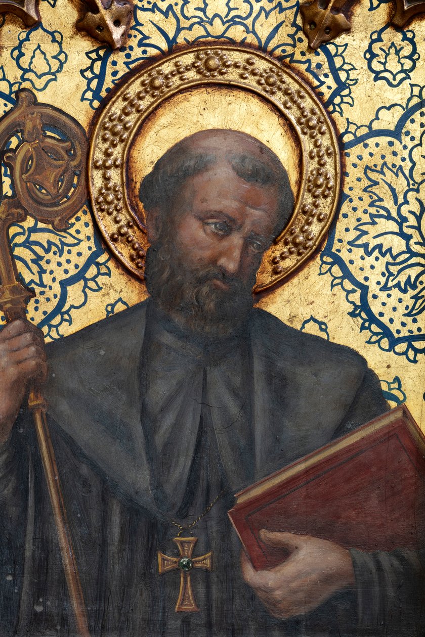 Hermitage (Hermitage av Nuestra Señora de La Plaza). Interiör. Altaret. Detalj av altaret. Altare (målning) av School Spanish
