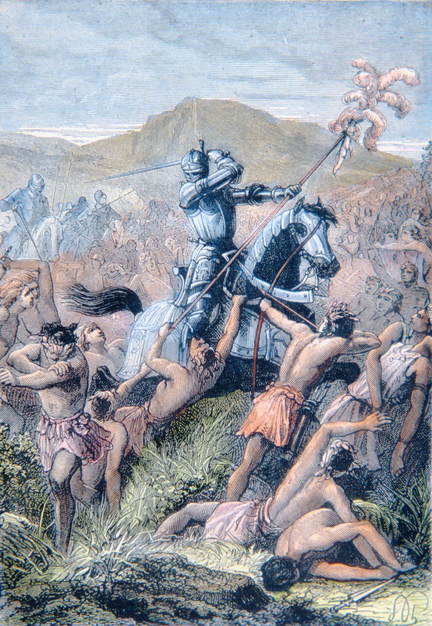 Hernan Cortes i slaget vid Otumba, Mexiko av School Spanish