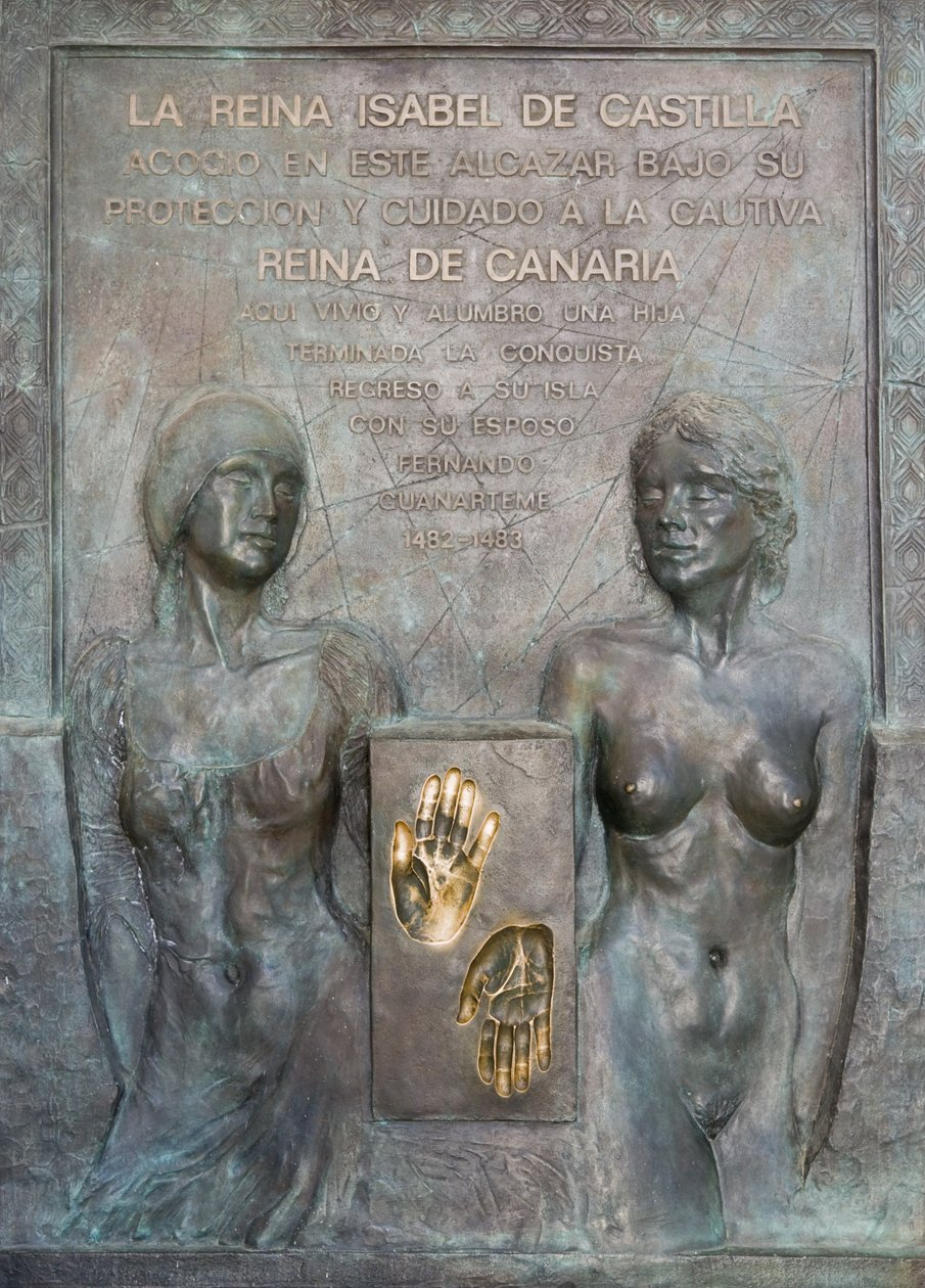Minnesmärke över Isabel av Castille i Alcazar-trädgården (brons) av School Spanish