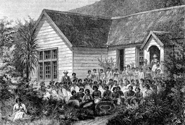 Mission School for Maoris, illustration från 