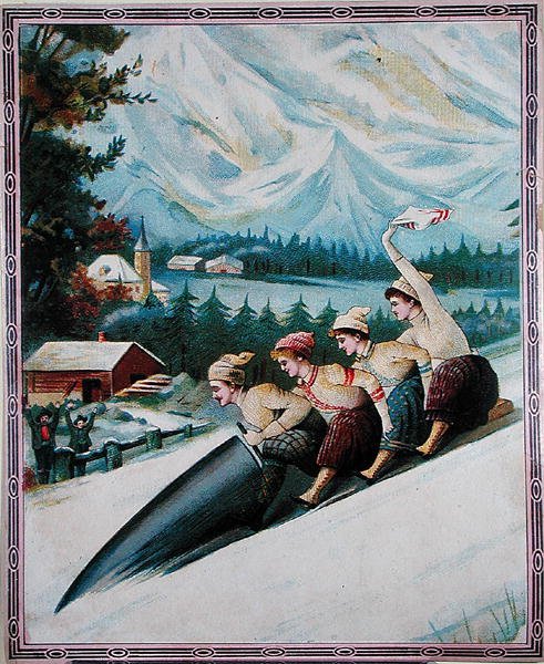 Turister pulka, tidigt 1900-tal (färg litho) av School Swiss