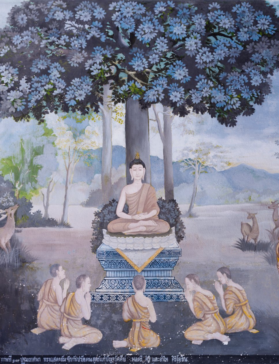 Freskomålning föreställande en scen ur Buddhas liv, Wat Phra That Doi Suthep-templet (freskomålning) av School Thai