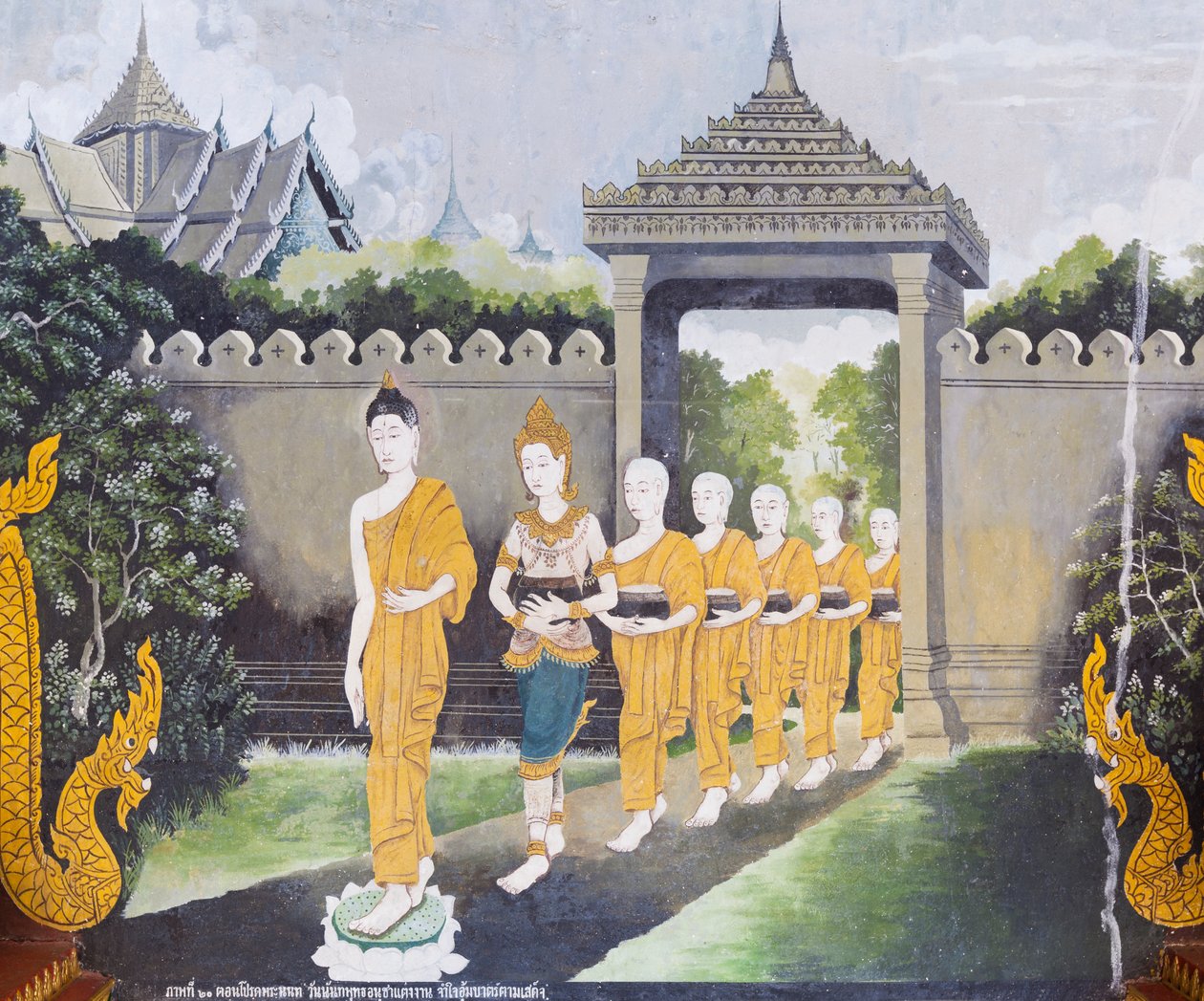 Freskomålning föreställande en scen ur Buddhas liv, Wat Phra That Doi Suthep-templet av School Thai