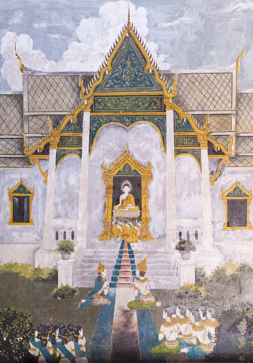 Freskomålning föreställande en scen ur Buddhas liv, Wat Phra That Doi Suthep-templet av School Thai