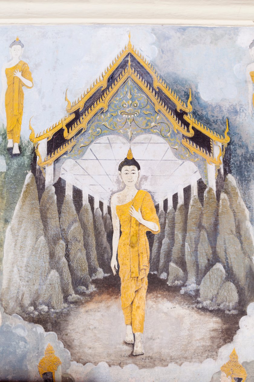 Freskomålning föreställande en scen ur Buddhas liv, Wat Phra That Doi Suthep-templet (freskomålning) av School Thai