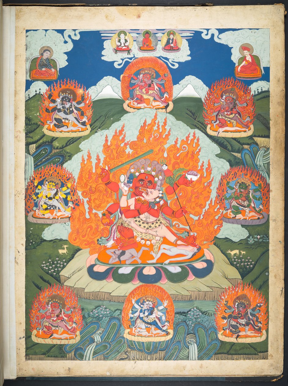Lägg till. Eller. 3047  En av 12 teckningar som föreställer tibetanska gudar av en tibetansk konstnär, troligen i Lhasa, ca 1800    (gouache på papper) av School Tibetan