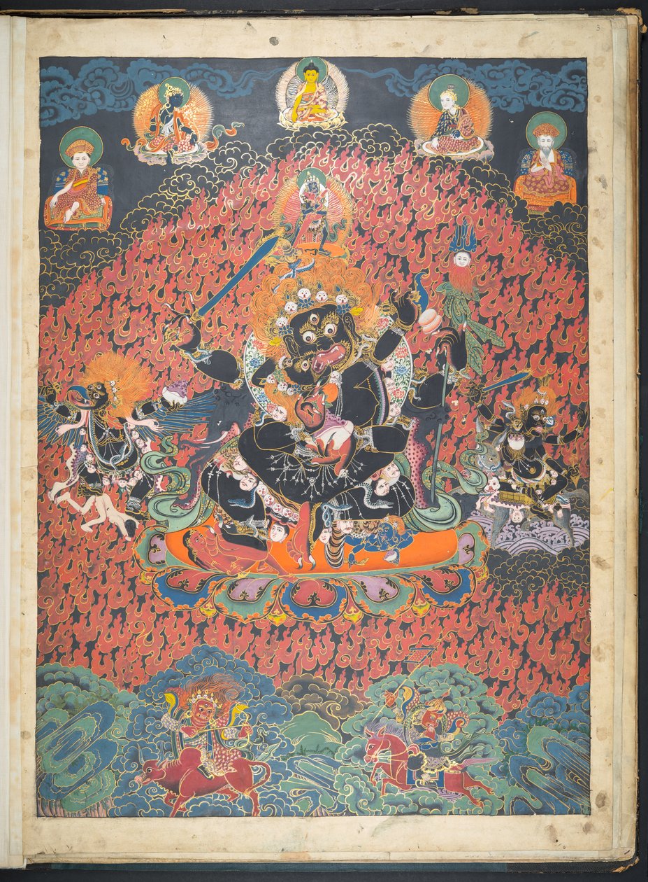 Lägg till. Eller. 3049 En av 12 teckningar som föreställer tibetanska gudar av en tibetansk konstnär, troligen i Lhasa, ca 1800    (gouache på papper) av School Tibetan