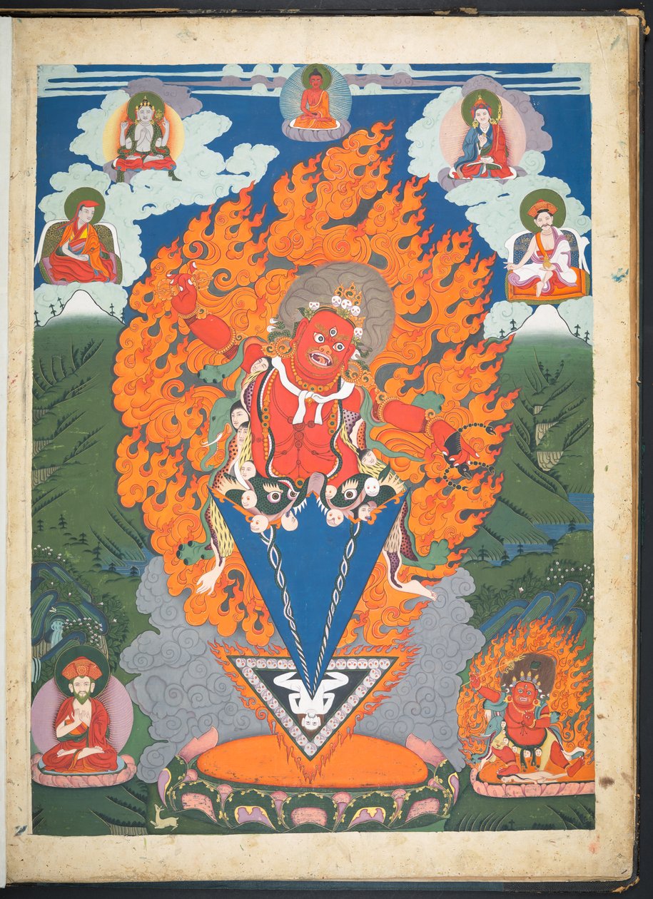 Lägg till. Eller. 3052  En av 12 teckningar som visar tibetanska gudar av en tibetansk konstnär, troligen i Lhasa, ca 1800    (gouache på papper) av School Tibetan