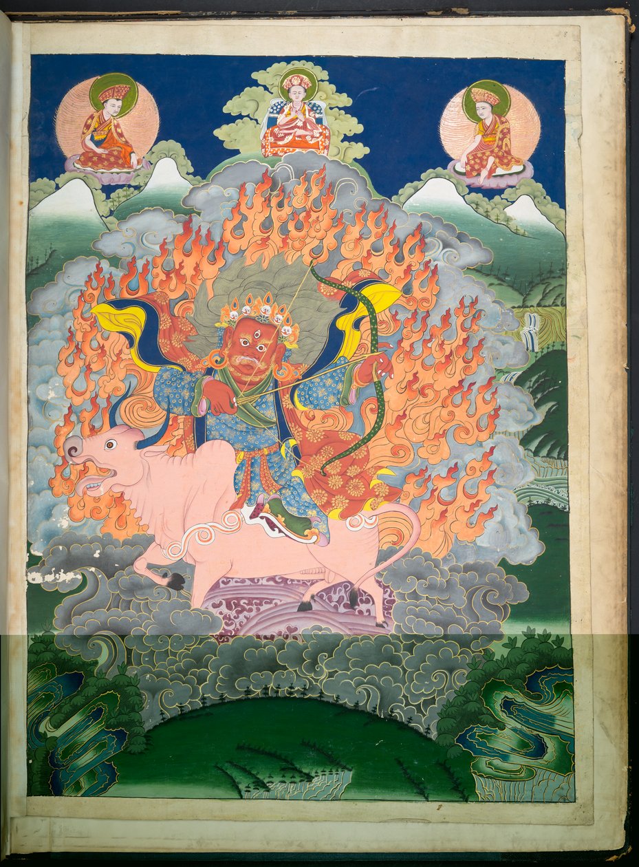 Lägg till. Eller. 3054    En av 12 teckningar som föreställer tibetanska gudar av en tibetansk konstnär, troligen i Lhasa, ca 1800    (gouache på papper) av School Tibetan
