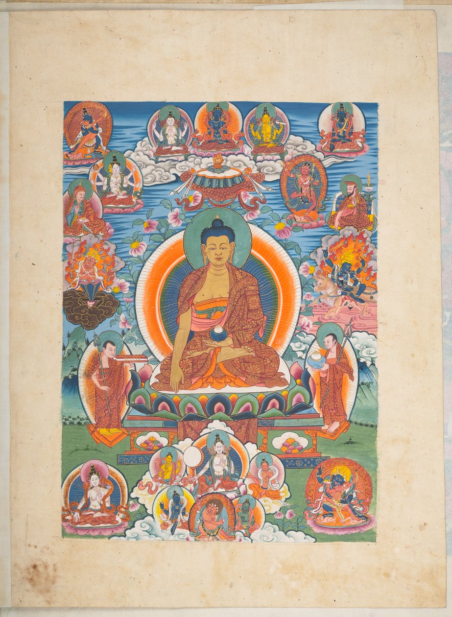 Lägg till. Eller. 3057  En av 12 teckningar som föreställer tibetanska gudar av en tibetansk konstnär, troligen i Lhasa, ca 1800    (gouache på papper) av School Tibetan