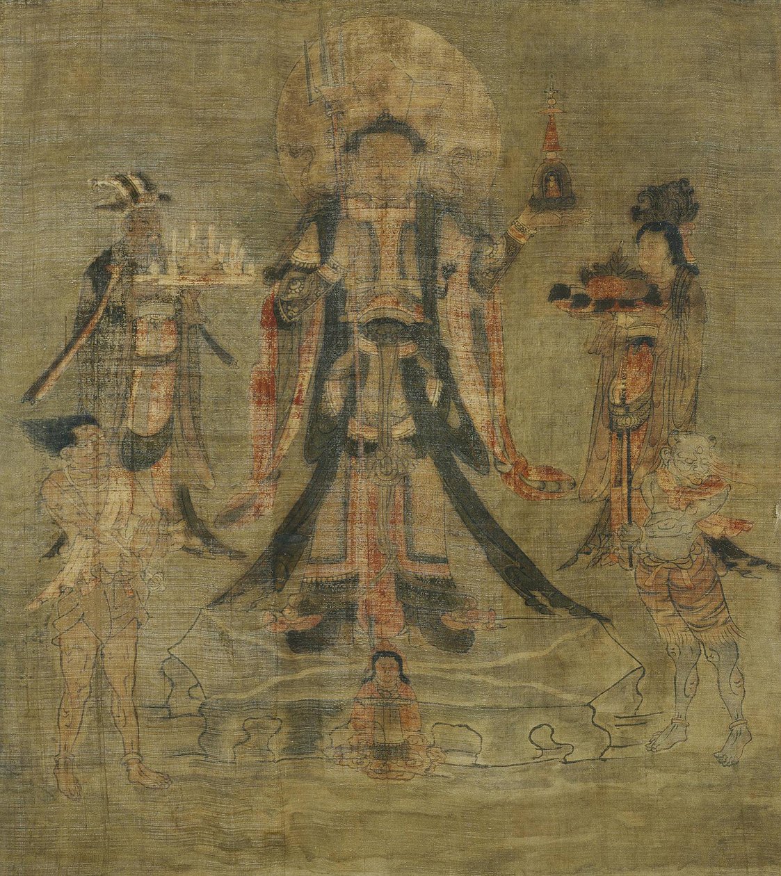 Tibetansk kultur: Vaisravana Bishamonten, Nordens väktare. Bläck på siden, storlek: 62,5x53 av School Tibetan