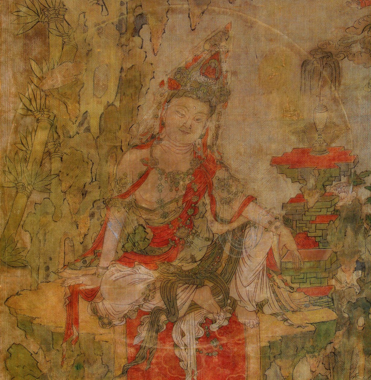 Tibetansk kultur: Vatten och måne Kuan-Yin (Guanyin). Tempera på siden, storlek : 101,5x59,5, tidigt 1100-tal, State Hermitage, St. Petersburg av School Tibetan