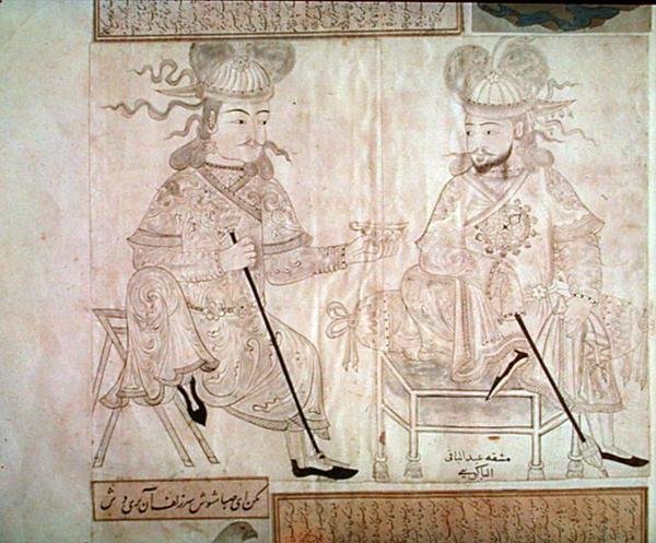 Two Men in Conversation, från Album 2162 (penna och bläck på papper) av School Turkish