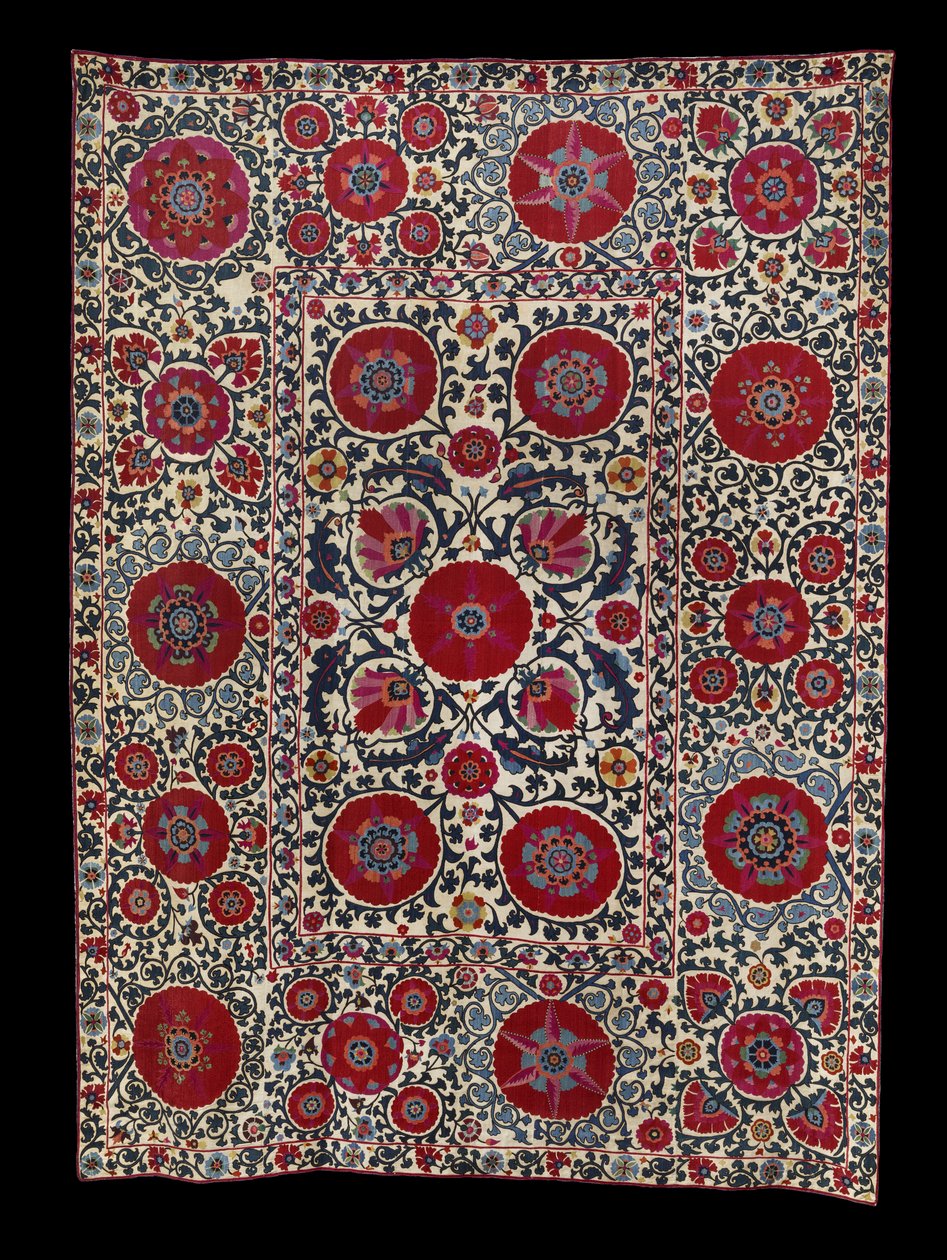 Shakhrisyabz Suzani, ca. 1800 (silkesbroderi på bomullsunderlag) av School Uzbek