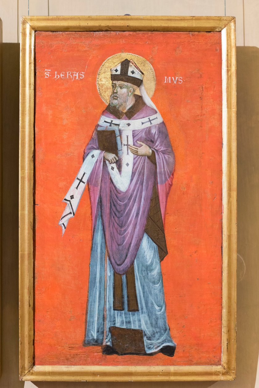 Saint Erasmus, venetiansk bysantinsk målare, första hälften av 300-talet (olja på panel) av School Veneto Byzantine