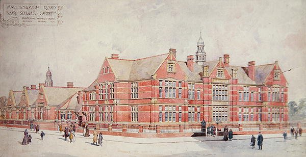 Marlborough Road Board Schools, Cardiff, tidigt 1900-tal (litho i färg) av School Welsh