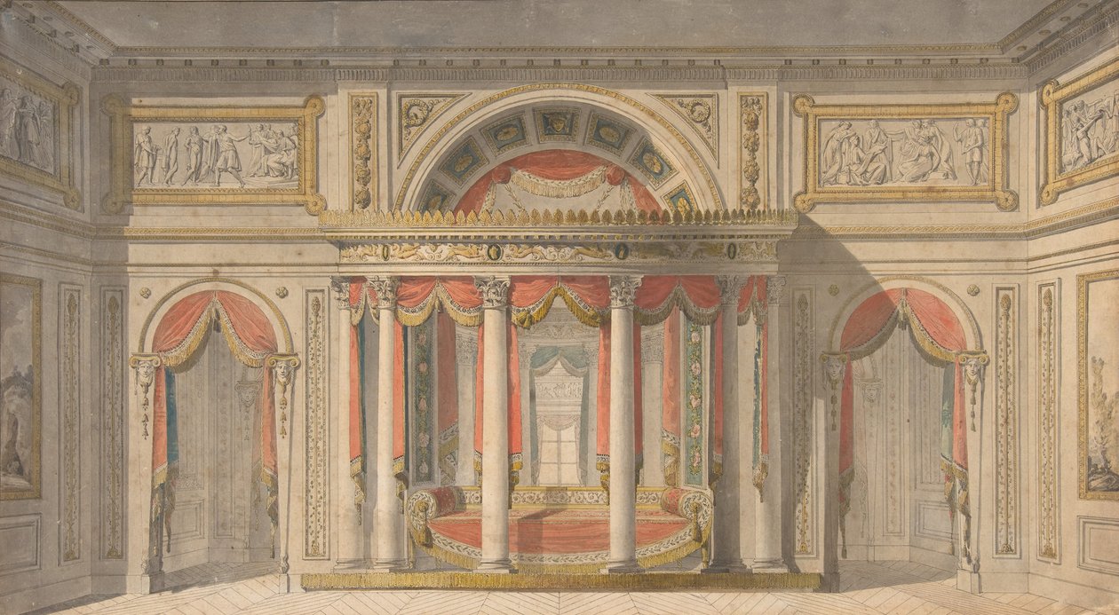 Design för ett sovrum, 1785-1838. av School of Charles Percier