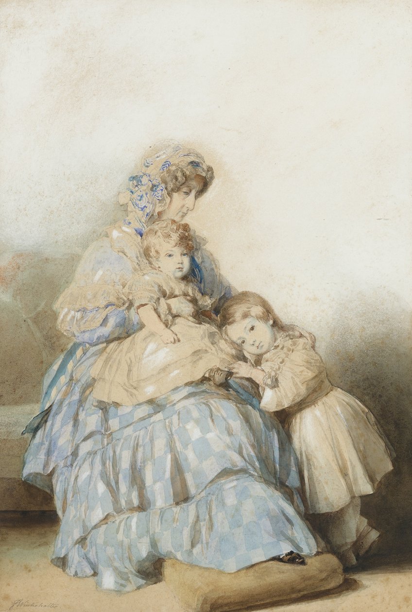 Drottning Maria Amalia av fransmännen, med barn till prins Louis, hertig av Nemours, 1845 av School of Franz Xaver Winterhalter