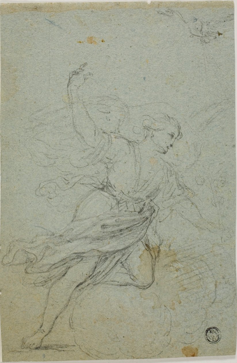 Ängeln Annunciate (recto); Simson och lejonet (verso) av School of Guido Reni