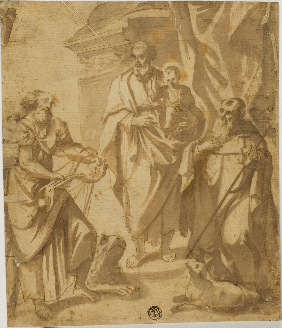 Saint Joseph and Christ Child, med de heliga Markus och Anthony av School of Guido Reni