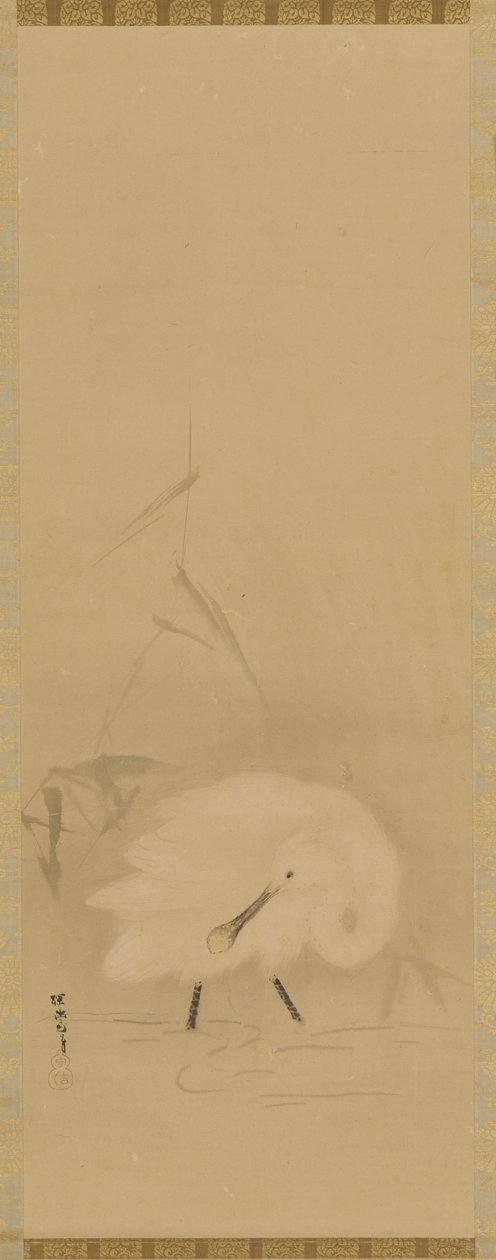 En skedstork och vattengräs, Edo-period, mitten av 1600-talet. av School of Kano Tan