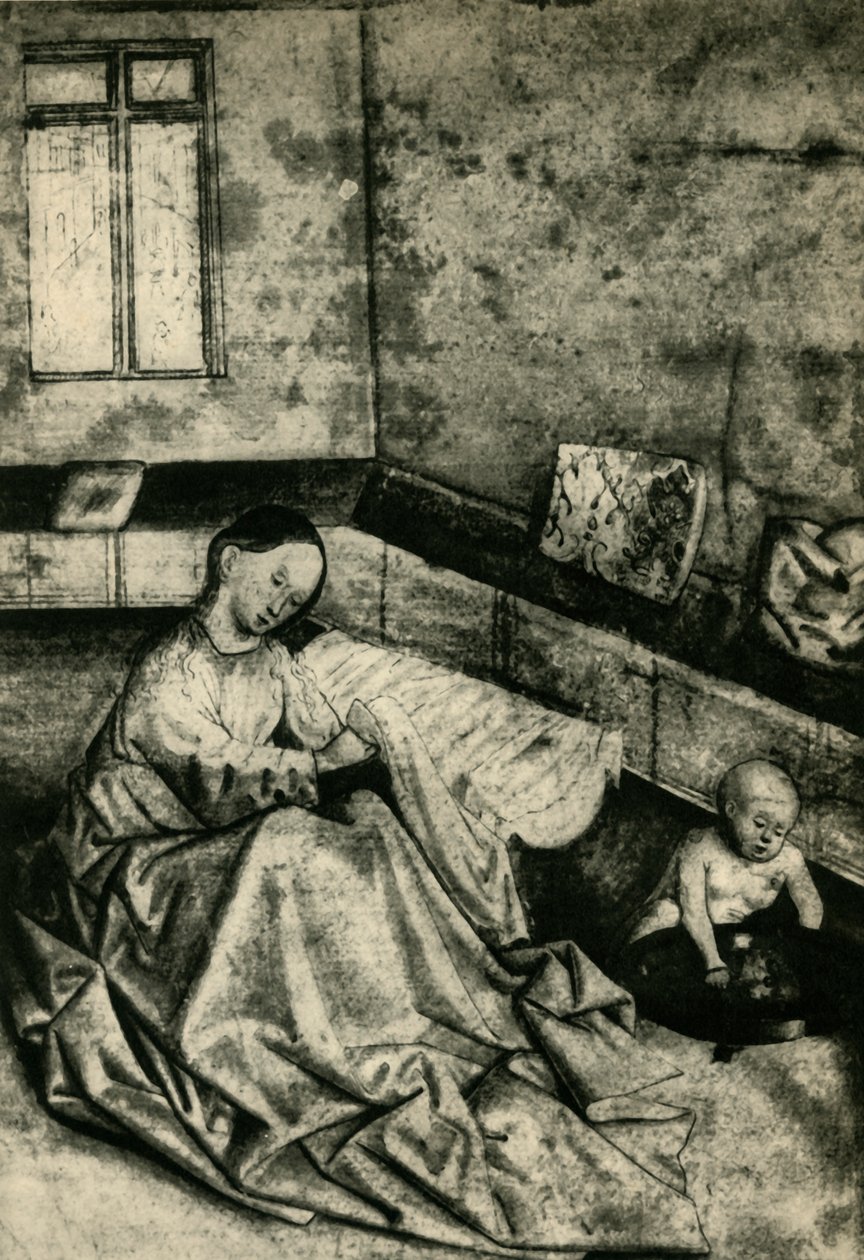 Madonna och barn i en interiör, tidigt 1400-tal, 1943. av School of Konrad Witz