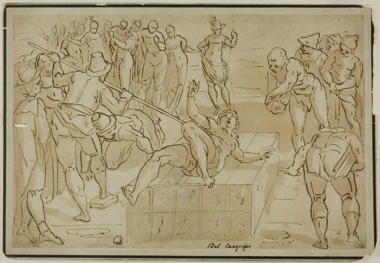 Sankt Lawrence martyrskap av School of Luca Cambiaso