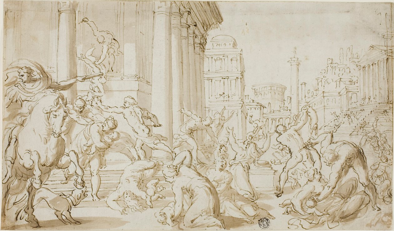 Massakern på de oskyldiga (recto); Figurskisser (verso) av School of Nicolas Poussin
