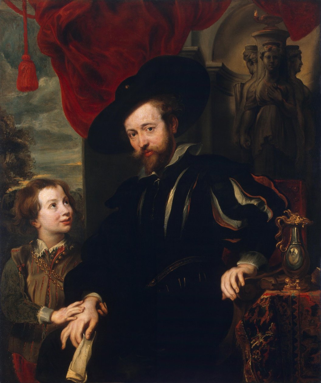 Porträtt av Rubens med hans son Albert (kopia från det förlorade originalet från slutet av 1610-talet) av School of Peter Paul Rubens