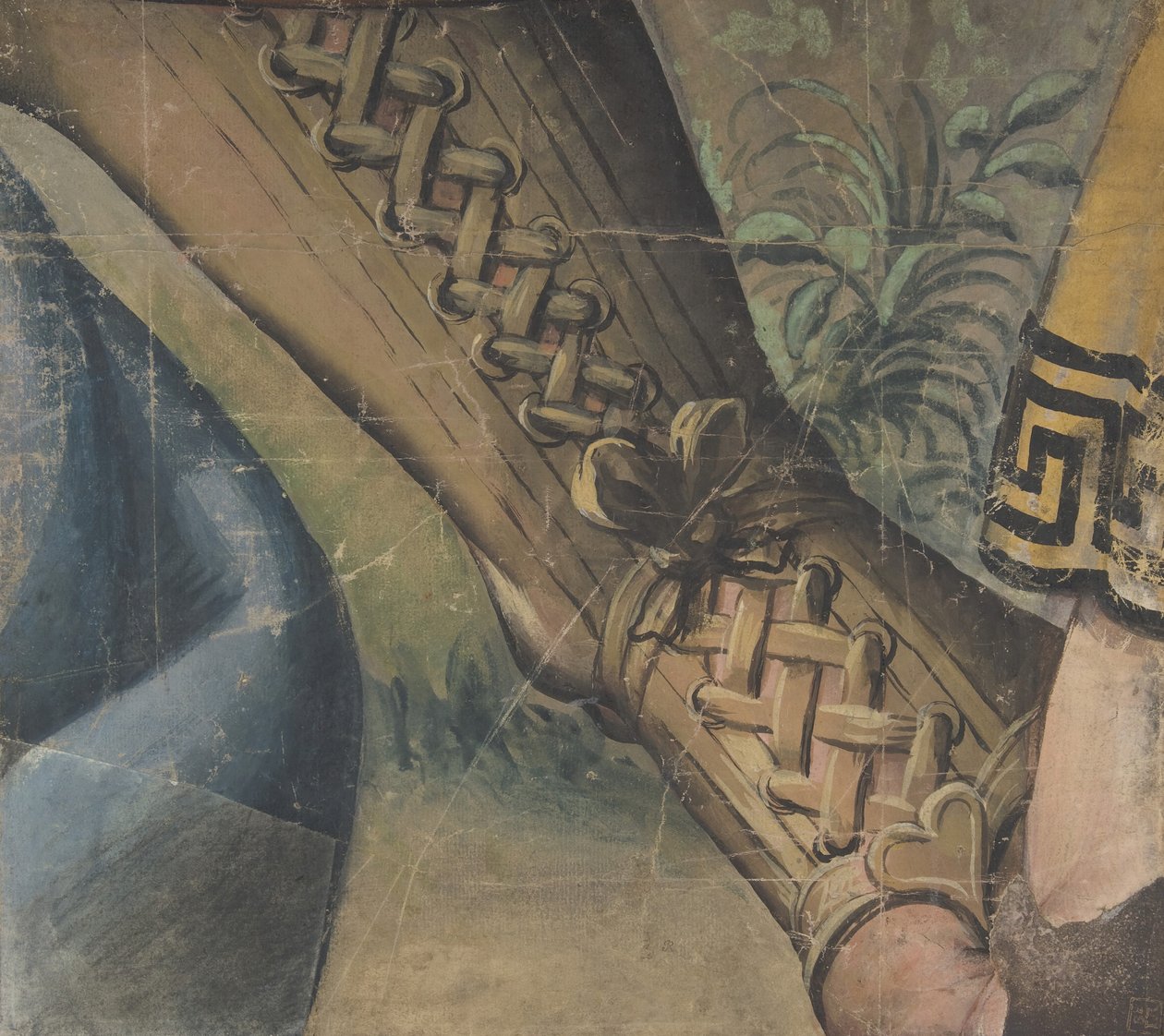 Fragment of a gobestry Cartoon: Foot in a Buskin, Draperi, and a Plant, 1500-1550. av School of Raphael.