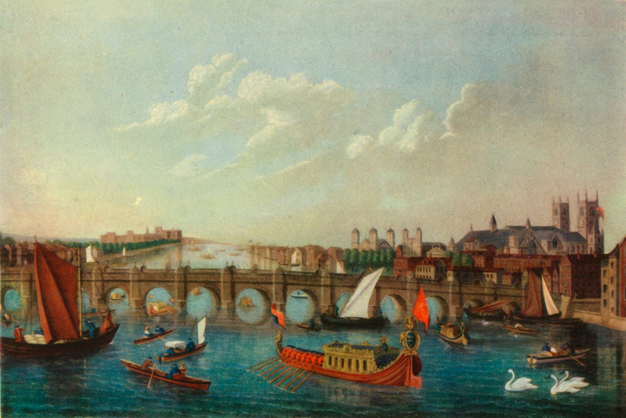 Den kungliga pråmen vid Themsen, London, c1751, 1947. av School of Samuel Scott