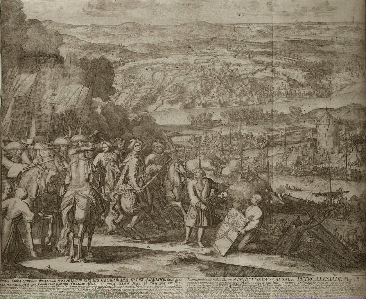 Belägring av den turkiska fästningen Azov av ryska styrkor 1696, um 1700 av Schoonebeek