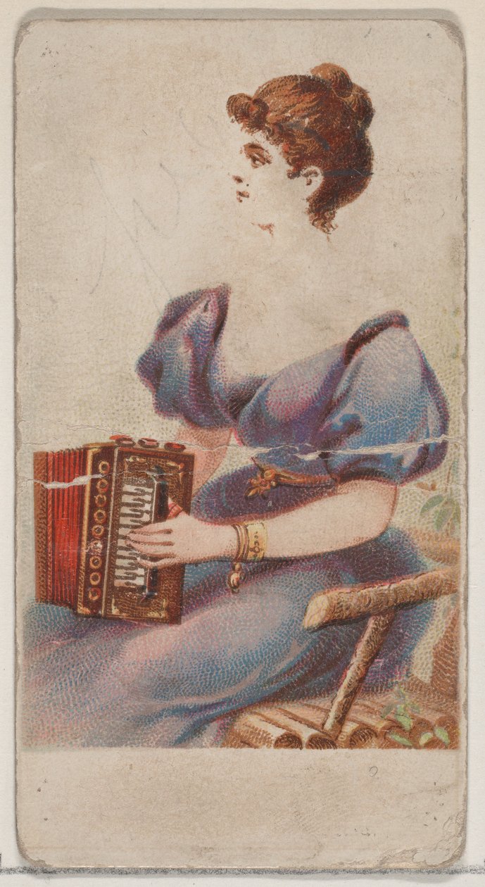 Dragspel, från Musical Instruments-serien N82 för cigaretter av märket Duke, 1888., 1888. av Schumacher and Ettlinger