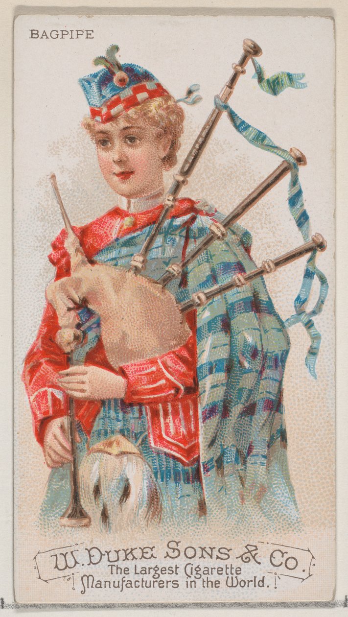 Säckpipa, från Musical Instruments-serien N82 för cigaretter av märket Duke, 1888., 1888. av Schumacher and Ettlinger