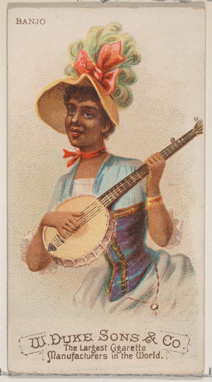 Banjo, från Musical Instruments-serien N82 för cigaretter av märket Duke, 1888., 1888. av Schumacher and Ettlinger