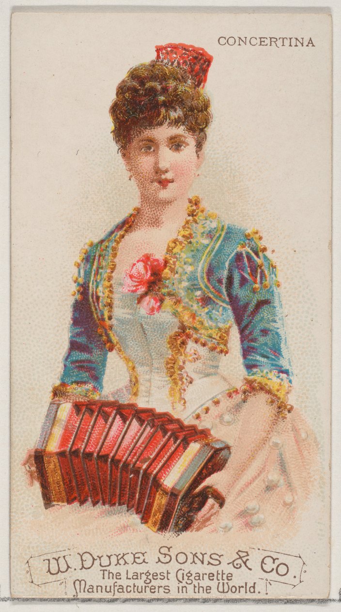 Concertina, från Musical Instruments-serien N82 för cigaretter av märket Duke, 1888., 1888. av Schumacher and Ettlinger