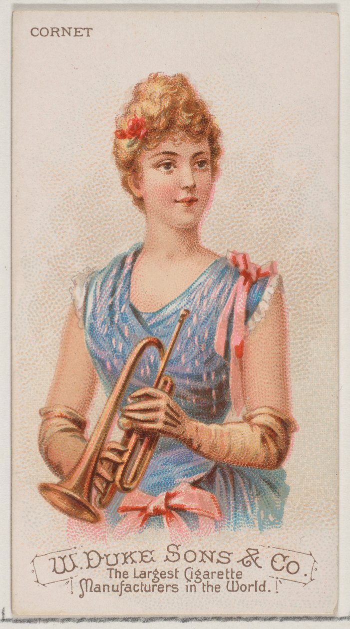 Kornett, från Musical Instruments-serien N82 för cigaretter av märket Duke, 1888., 1888. av Schumacher and Ettlinger