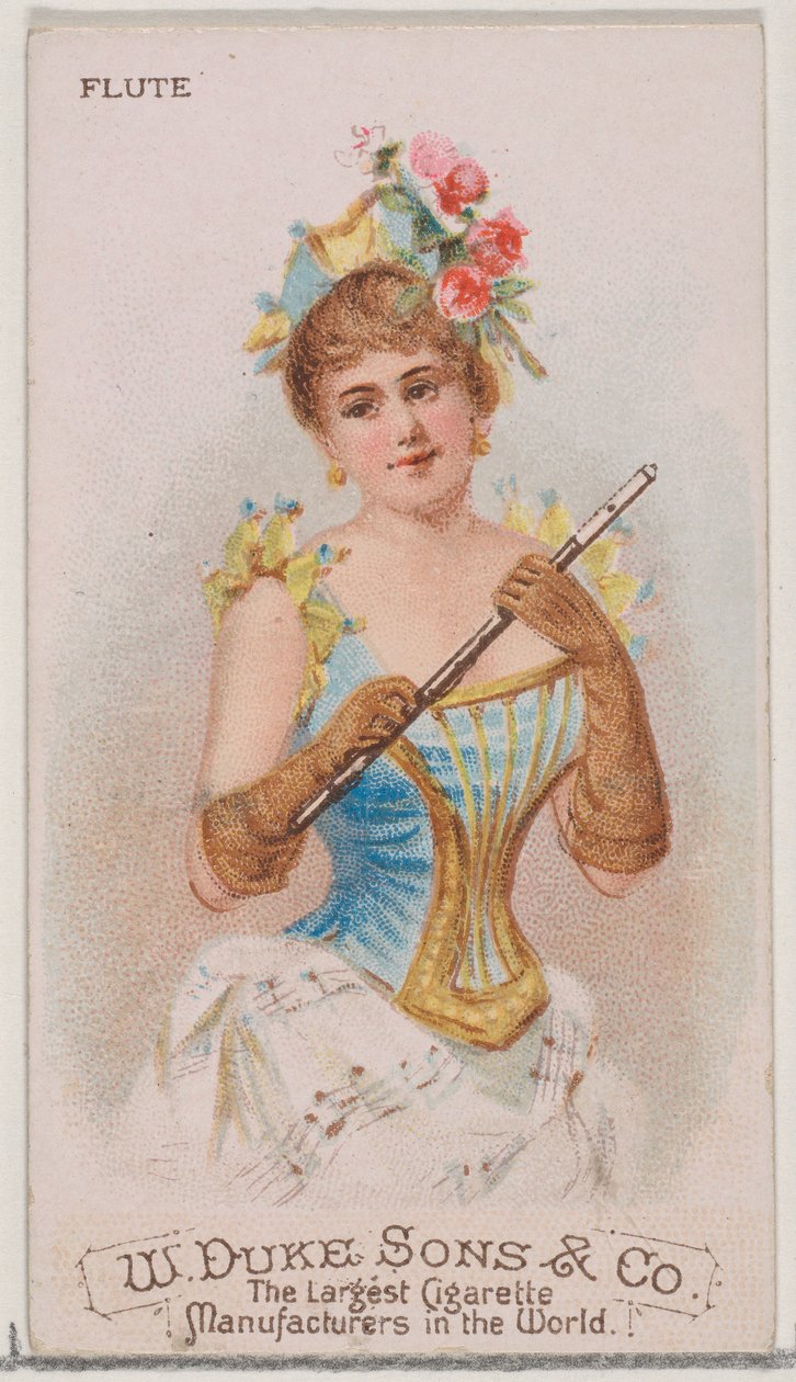 Flöjt, från Musical Instruments-serien N82 för cigaretter av märket Duke, 1888., 1888. av Schumacher and Ettlinger