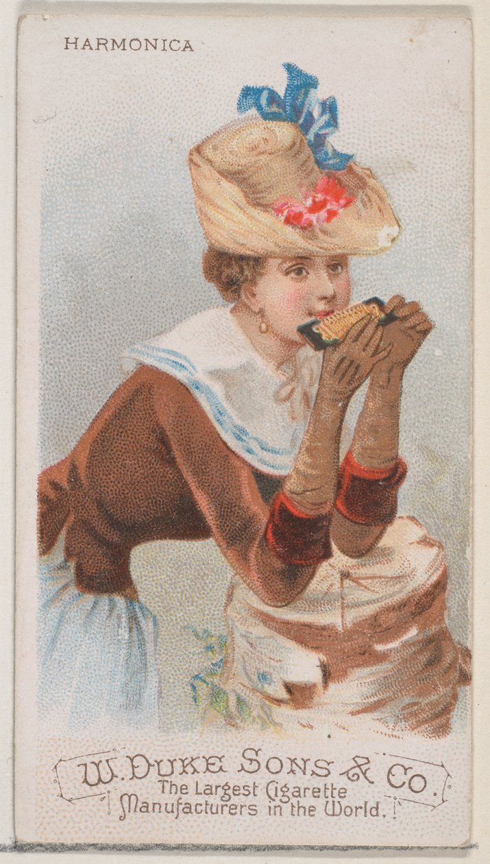 Munspel, från musikinstrumentserien N82 för cigaretter av märket Duke, 1888., 1888. av Schumacher and Ettlinger