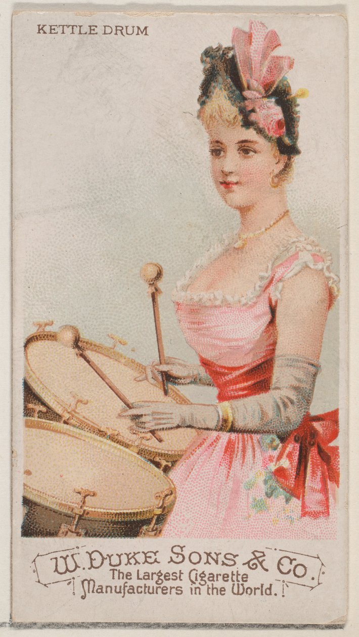 Kettle Drum, från Musical Instruments-serien N82 för cigaretter av märket Duke, 1888., 1888. av Schumacher and Ettlinger
