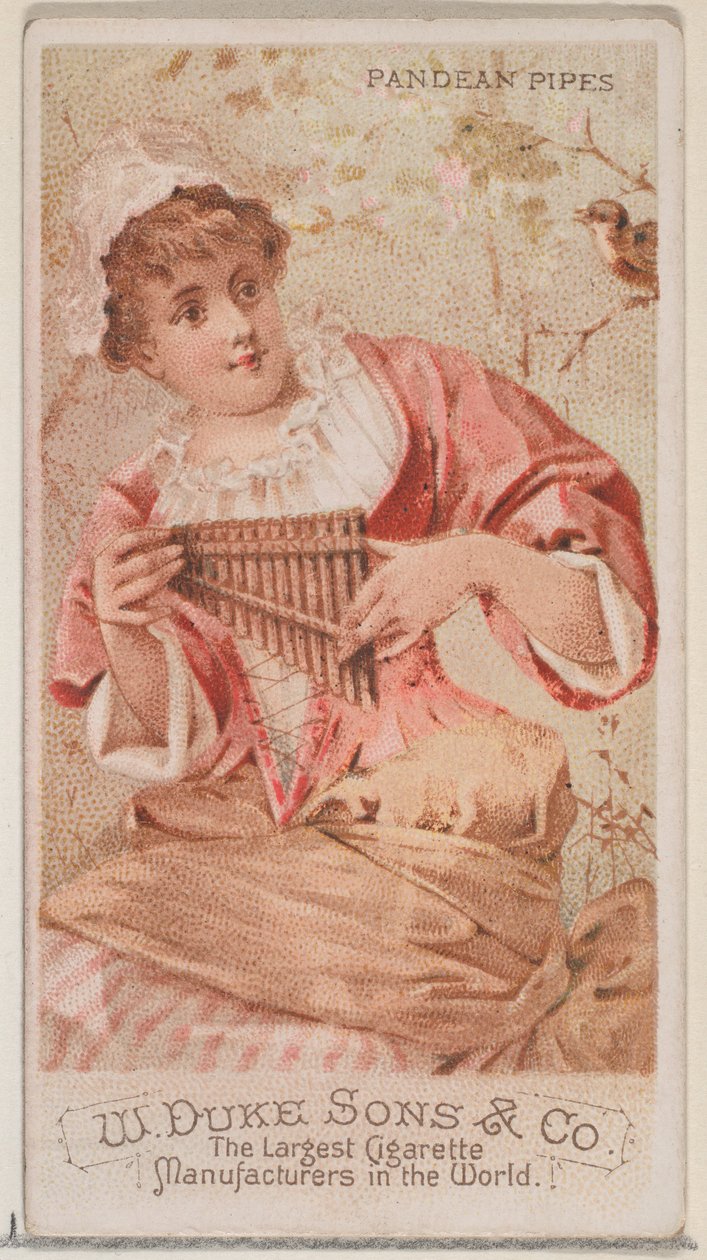 Pandean Pipes, från Musical Instruments-serien N82 för cigaretter av märket Duke, 1888., 1888. av Schumacher and Ettlinger