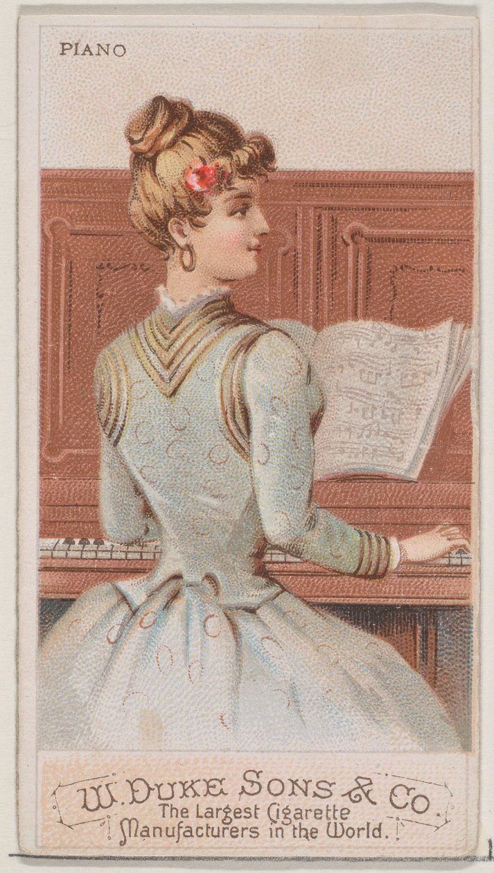Piano, från Musical Instruments-serien N82 för cigaretter av märket Duke, 1888., 1888. av Schumacher and Ettlinger