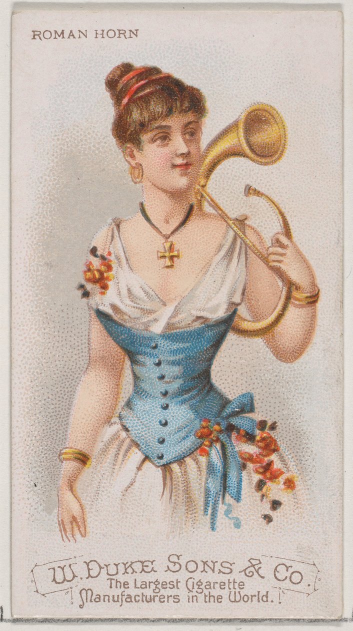 Roman Horn, från Musical Instruments-serien N82 för cigaretter av märket Duke, 1888., 1888. av Schumacher and Ettlinger