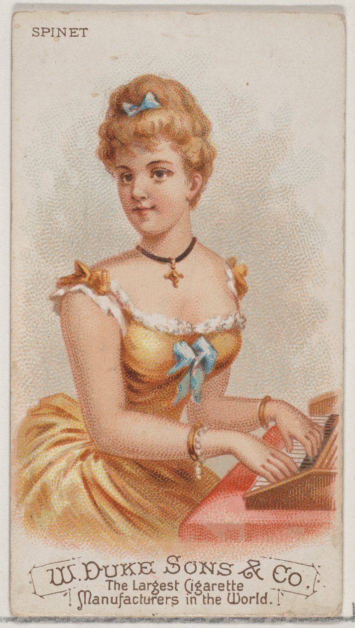 Spinet, från Musical Instruments-serien N82 för cigaretter av märket Duke, 1888., 1888. av Schumacher and Ettlinger