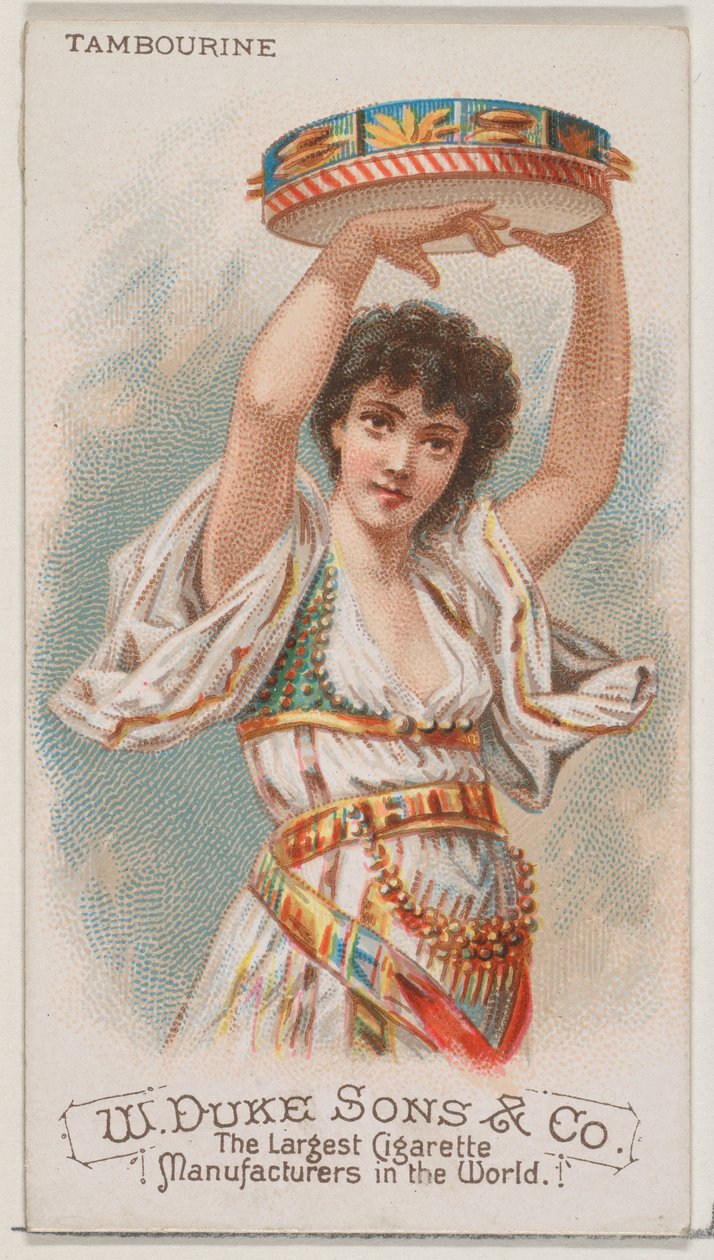 Tamburin, från Musical Instruments-serien N82 för cigaretter av märket Duke, 1888., 1888. av Schumacher and Ettlinger