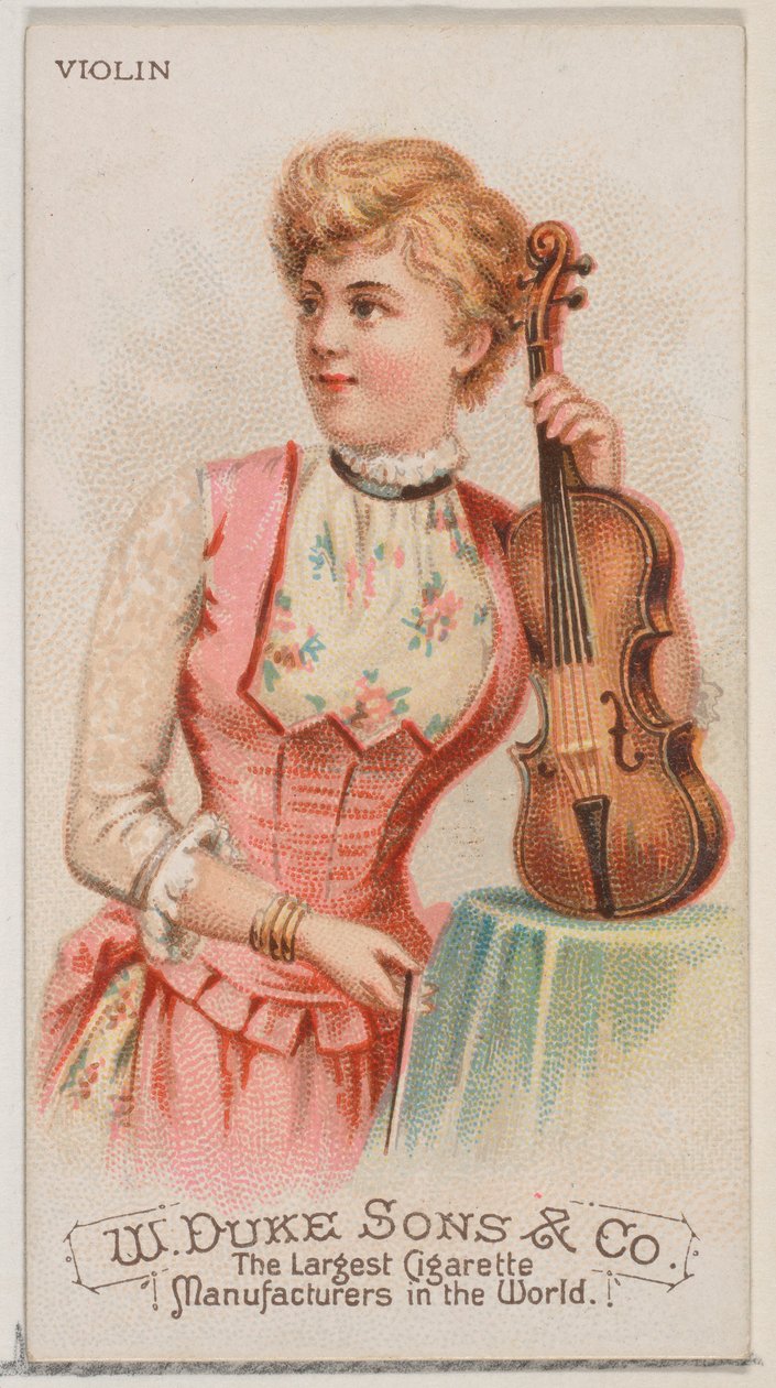 Fiol, från Musical Instruments-serien N82 för cigaretter av märket Duke, 1888., 1888. av Schumacher and Ettlinger