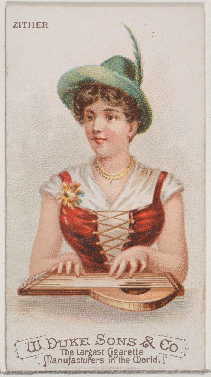 Citer, från Musical Instruments-serien N82 för cigaretter av märket Duke, 1888., 1888. av Schumacher and Ettlinger