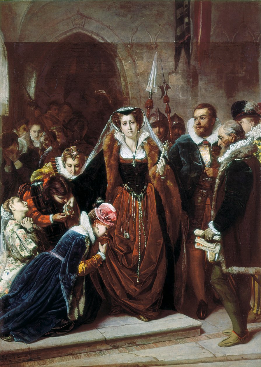 Queen Mary 1st Stuart (1542-1587) går till ställningen av Scipione Vannutelli