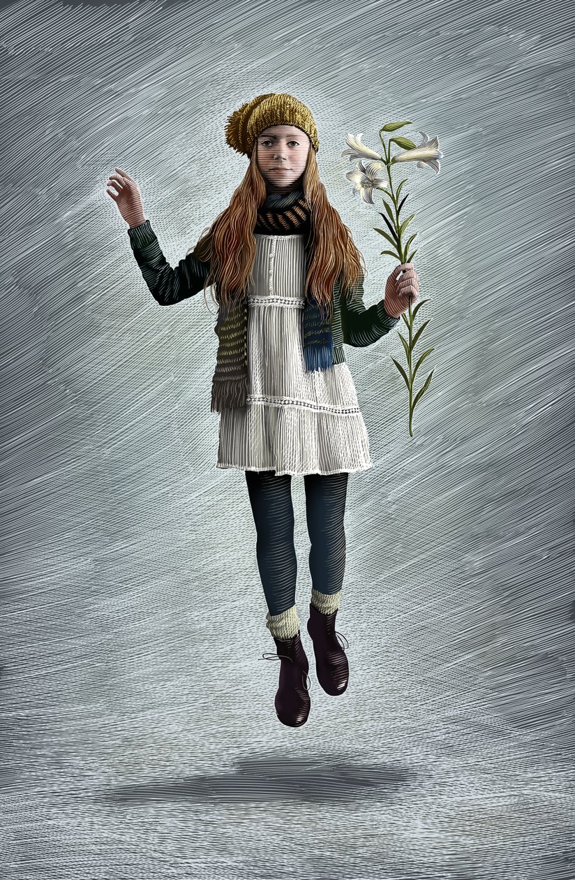 Ängeln Gabriel, 2013 (scratchboard, färglagd digitalt) av Scott McKowen